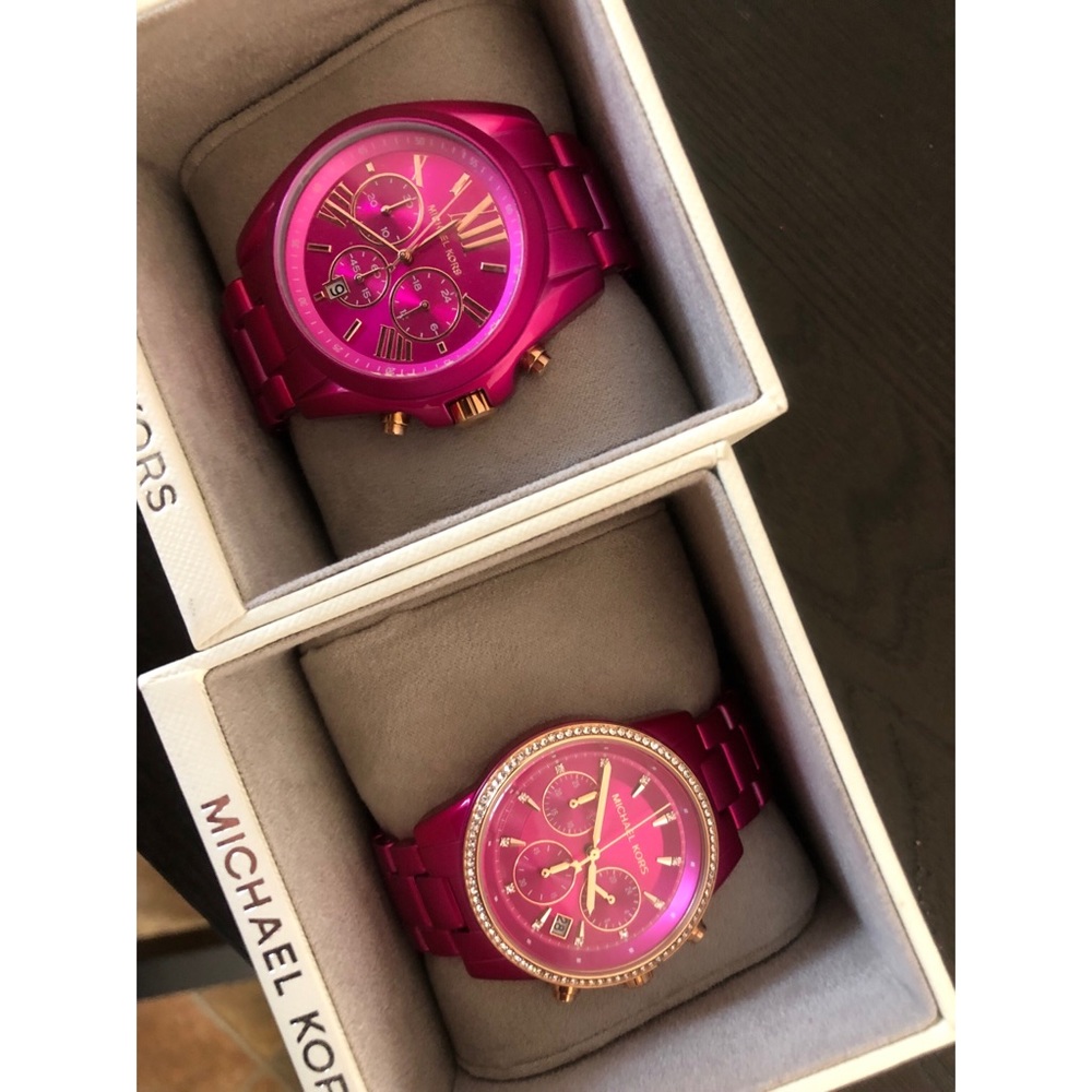 His and Hers hot pink Michael Kors watches